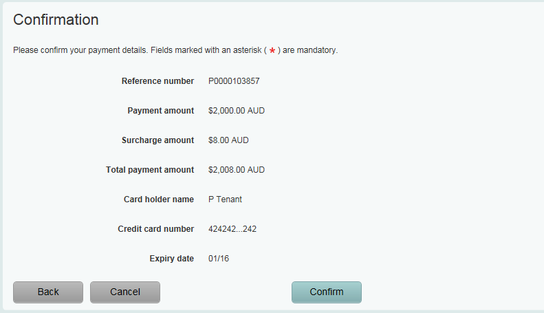 Screen shot of receipt for payment from tenant